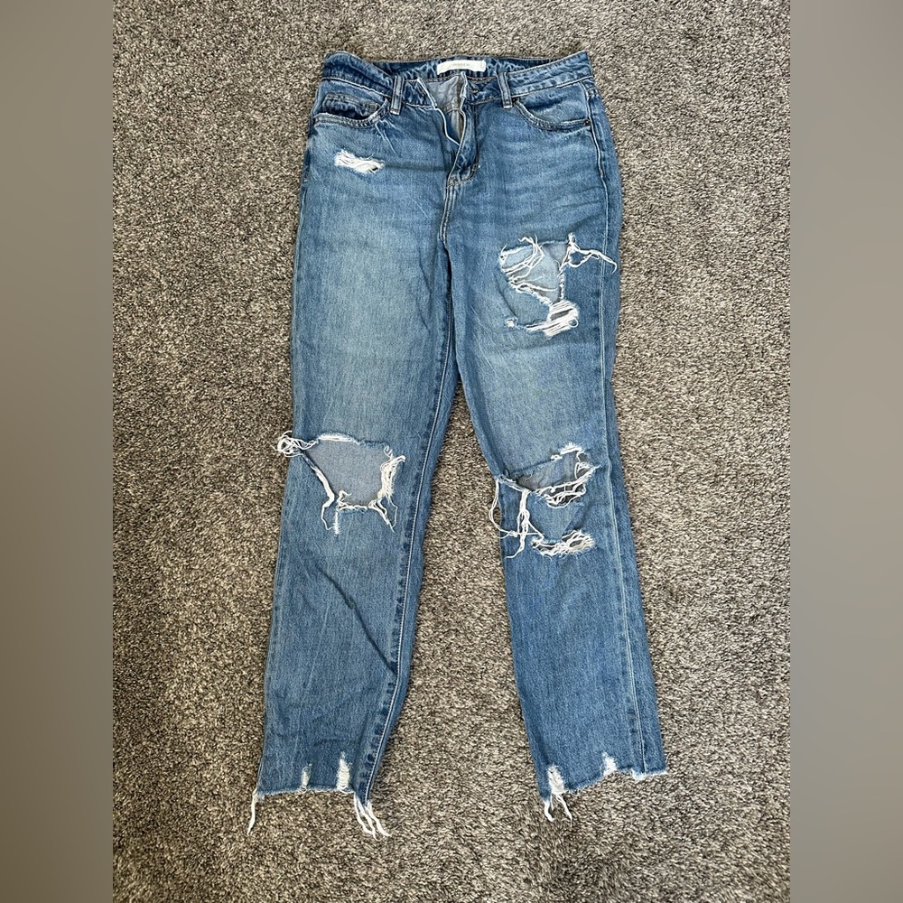 Hidden Distressed Straight Leg Jeans
